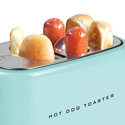 412B2t9r5JnL - Nostalgia HDT900AQ Pop-Up 2 Hot Dog and Bun Toaster With Mini Tongs, Works with Chicken, Turkey, Veggie Links, Sausages and Brats, Aqua Chrome
