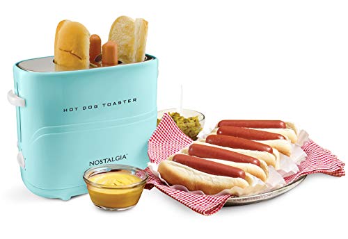 41e2uDNO3JL - Nostalgia HDT900AQ Pop-Up 2 Hot Dog and Bun Toaster With Mini Tongs, Works with Chicken, Turkey, Veggie Links, Sausages and Brats, Aqua Chrome