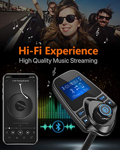 51IZpYMRuJL - Nulaxy Bluetooth Car FM Transmitter Audio Adapter Receiver Wireless Hands Free Car Kit W 1.44 Inch Display - KM18 Black