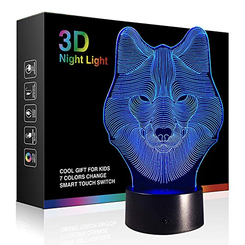 51Tts6 hwwL - Dinosaur 3D Night Light Touch Activated Desk Lamp, Ticent 7 Colors 3D Optical Illusion Lights with Acrylic Flat, ABS Base & USB Charger for Christmas Kids Gifts