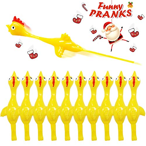 51aNgxVIaRL - Rubber Chicken Slingshot Novelty Stress Flickin Chicken Game Flying Chicken Toys Sticky Rubber Slingshot Chicken Office Pranks Easter Chicks Halloween Games Christmas Toys for Kids Adults 10 PCS