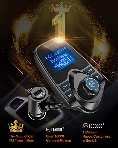 51sV81VBDNL - Nulaxy Bluetooth Car FM Transmitter Audio Adapter Receiver Wireless Hands Free Car Kit W 1.44 Inch Display - KM18 Black