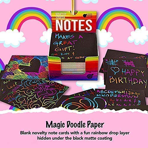 612inFCf9RL - Rainbow Scratch Off Mini Notes + 2 Stylus Pens Kit: 150 Sheets of Rainbow Scratch Paper for Kids Arts and Crafts, Airplane or Car Travel Toys - Cute Unique Gift Idea for Kids, Girls, Women, or Anyone!